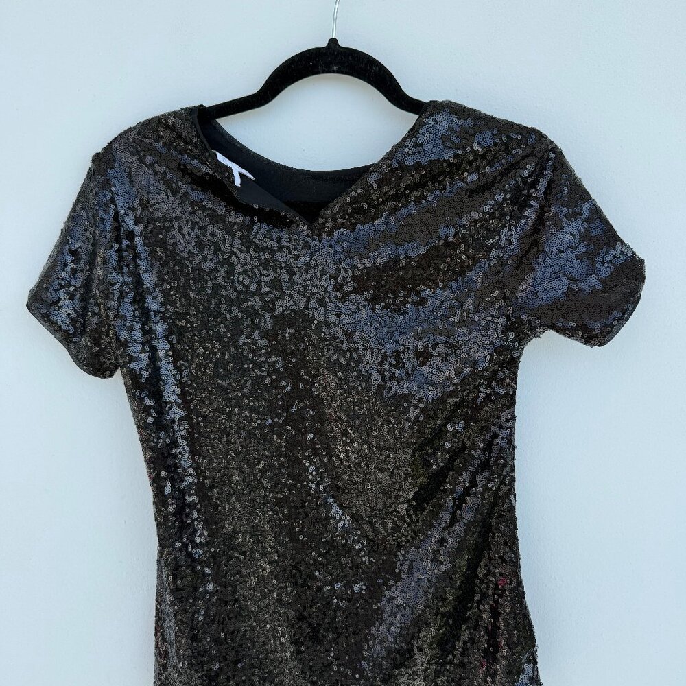 Black sequined short-sleeve top